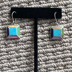 Turquoise Multi Stone & Silver Inlaid Earrings